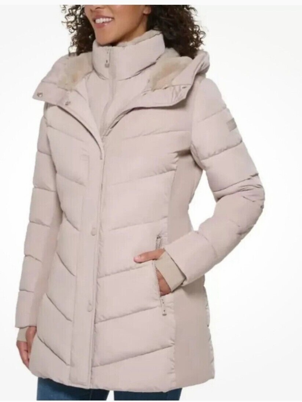 Andrew Marc Women's Light Beige Quilted Puffer Coat
